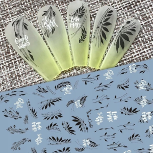 Naklejki Na Paznokcie Czarne Liście Samoprzylepne 