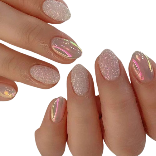 Tipsy OVAL krótkie Glitter - różowe błyszczące, 24 szt. Deni Carte