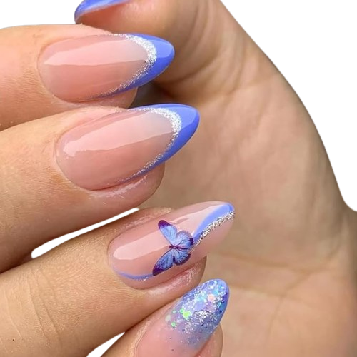 Tipsy ALMOND French Blue Butterfly z motylkami 7073 - 24 szt. Deni Carte
