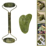 Zestaw Masażer Roller Kamień Jadeitowy Karbowany + Gua Sha