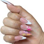 Tipsy ALMOND French w pastelowe kwiaty 7592 - 24 szt.