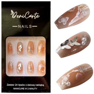 Tipsy COFFIN Aura White Butterfly 3D z perełkami 7714 - 24 szt.