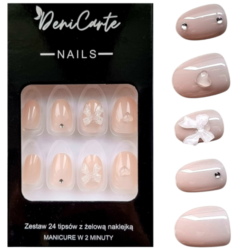 Tipsy OVAL jasnoróżowe z kokardkami 5D 7615 - 24 szt. Deni Carte