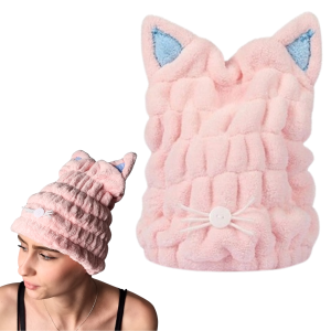 Turban do włosów kotek z uszami - szybkoschnący