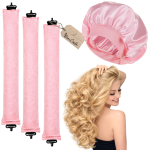 Wałki Blowout Papiloty Do Kręcenia Włosów 3Szt Różowe + Czepek Satynowy Róż