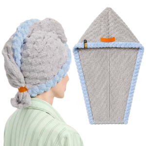 Ręcznik Turban Do Włosów Szybkoschnący Mikrofibra Szary Z Gumką