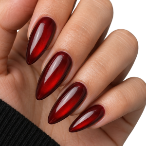 Paznokcie Sztuczne Tipsy Migdał Almond Cat Eye Red 24szt Czerwone Classic