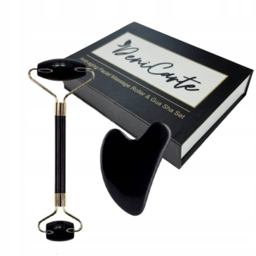 Roller jadeitowy i Gua Sha w pudełku - czarny Deni Carte