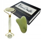 Roller jadeitowy i Gua Sha w pudełku - zestaw do twarzy, zielony