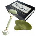 Roller jadeitowy i Gua Sha w pudełku - zestaw do twarzy, zielony - zdjęcie 5
